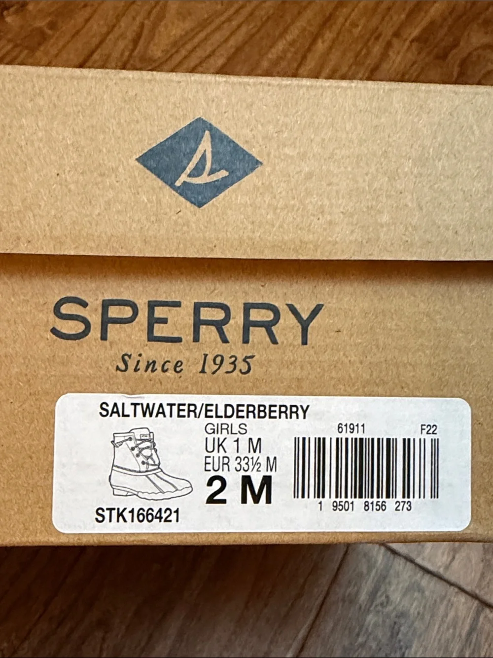 Girls Sperry Saltwater/Elderberry Duck Boots with Metallic Accents